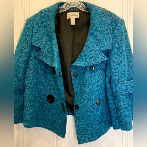 Rare Vintage Joseph Ribkoff Teal Tweed Double Breasted Cropped Jacket - Size 12 - Picture 5 of 7
